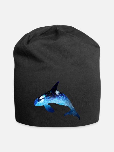 wal,blau,fisch,malerei,kunst,blau,meer - Jersey-Beanie - Schwarz