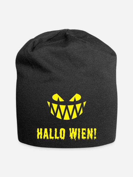 Hallo Wien! Fratze & Schriftzug (Halloween / Y) - Jersey-Beanie - Schwarz