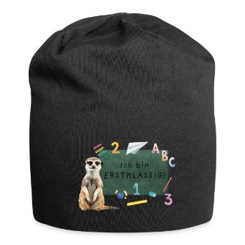 Erdmännchen Einschulung - Jersey-Beanie - Schwarz - Vorne