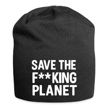 Save the fucking planet white - Jersey-Beanie - Schwarz - Vorne