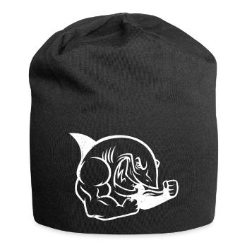 Muscular Shark Bodybuilder Workout Silhouette - Jersey Beanie - black - Front