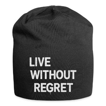 Lebe ohne Reue: Motivation der gebrochenen Typografie - Jersey-Beanie - Schwarz - Vorne