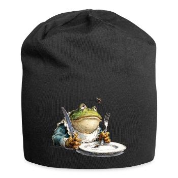 Küchen Frosch mit Teller - Jersey-Beanie - Schwarz - Vorne