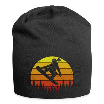 Retro Snowboarderin Slopestyle Wintersport Wald - Jersey-Beanie - Schwarz - Vorne
