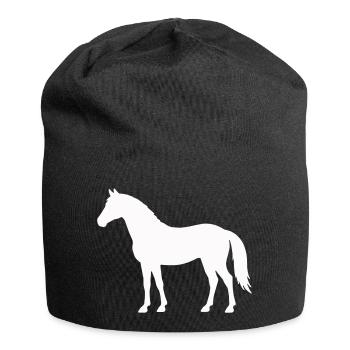 Silhouette du cheval en blanc sur fond noir - Bonnet en jersey - noir - Devant
