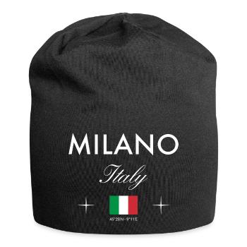 Milan Italy Coordinates Travel Souvenir - Jersey Beanie - black - Front