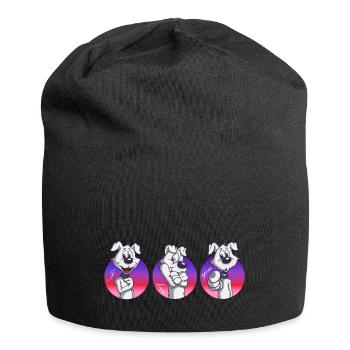 Comic Hund in Gebärdensprache „I love you“ - Jersey-Beanie - Schwarz - Vorne