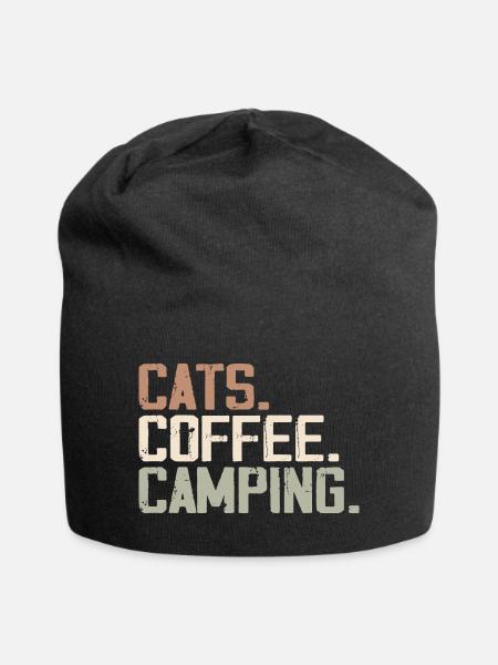 Retro Katzen Kaffee Camping Lustige Camper - Jersey-Beanie - Schwarz