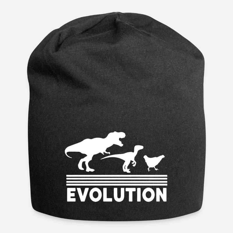 Dinosaur Chicken Evolution Funny Vintage Retro 70S - Jersey Beanie - black