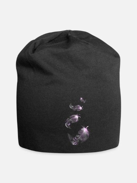 four soft pink feathers - Jersey Beanie - black