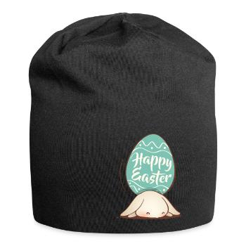 Doux lapin de Pâques avec oeuf coloré et lettrage - Bonnet en jersey - noir - Devant