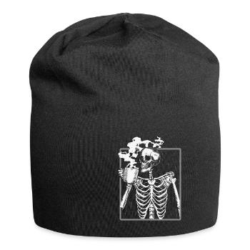 Skeleton Drinking Coffee Lover Funny Halloween - Jersey Beanie - black - Front