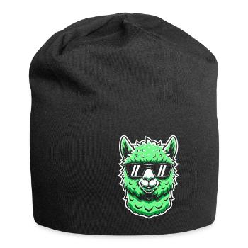 Green Llama Alpaca with Sunglasses Comic Art - Jersey Beanie - black - Front