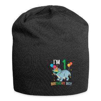 Je suis 1 anniversaire garçon tricératops 1 an 1er - Bonnet en jersey - noir - Devant