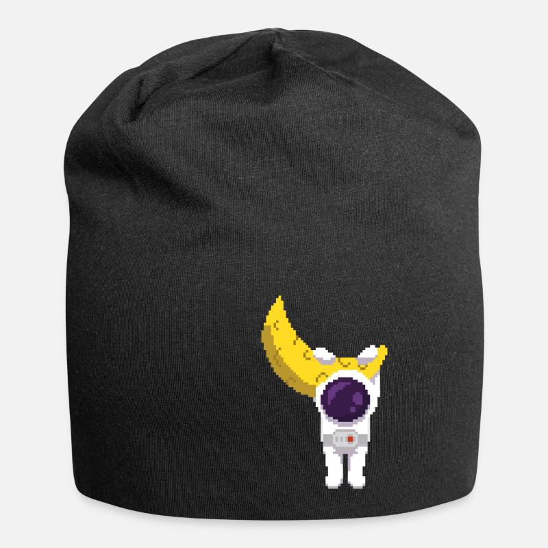 Retro Pixel Astronaut hängt am Mond - Jersey-Beanie - Schwarz