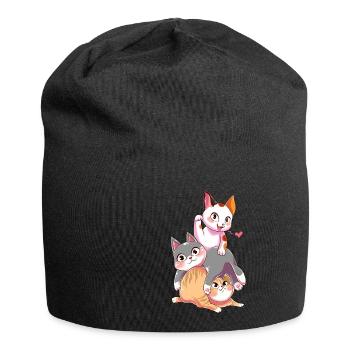 Doux Chats Dans Anime Kawaii Style Japon Chat Japa - Bonnet en jersey - noir - Devant