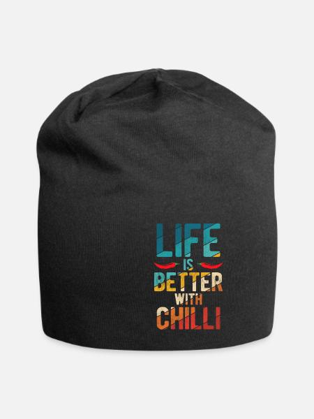 Life Is Better With Chilli Pepperoni Jalapeno Spruc - Jersey Beanie - black
