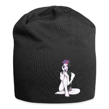 Jolie femme nue fleurs printemps nature fille - Bonnet en jersey - noir - Devant