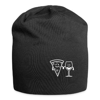 PIZZA UND WEIN Pizza Lustig Pizzaliebhaber - Jersey-Beanie - Schwarz - Vorne