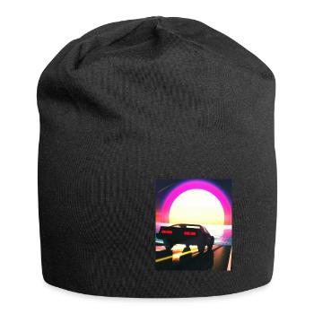 Synthwave Outrun Sports Car Beach Coucher de soleil - Bonnet en jersey - noir - Devant