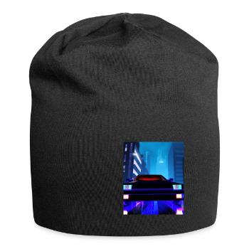 Vaporwave Aesthetic Auto Nacht Wolkenkratzer - Jersey-Beanie - Schwarz - Vorne