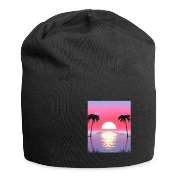 Vaporwave Sun Synthwave Sunset Palms - Jersey Beanie - black - Front