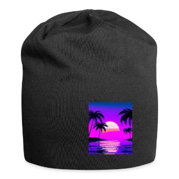 Vaporwave Sun Synthwave Sunset Palms - Jersey Beanie - black - Front