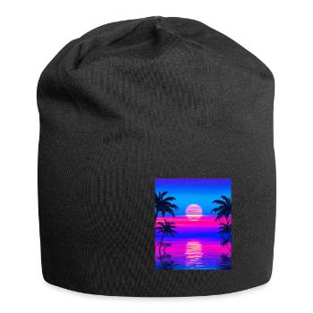 Vaporwave Sun Synthwave Sunset Palms - Jersey Beanie - black - Front