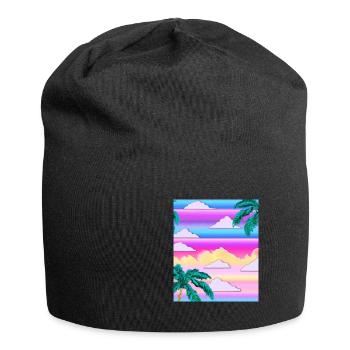 Synthwave Sun Hawaii Vaporwave Aesthetic - Jersey Beanie - black - Front