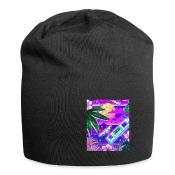 Synthwave Sun Hawaii Vaporwave Aesthetic - Jersey Beanie - black - Front