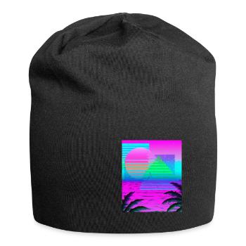 Synthwave Sun Hawaii Vaporwave Aesthetic - Jersey Beanie - black - Front