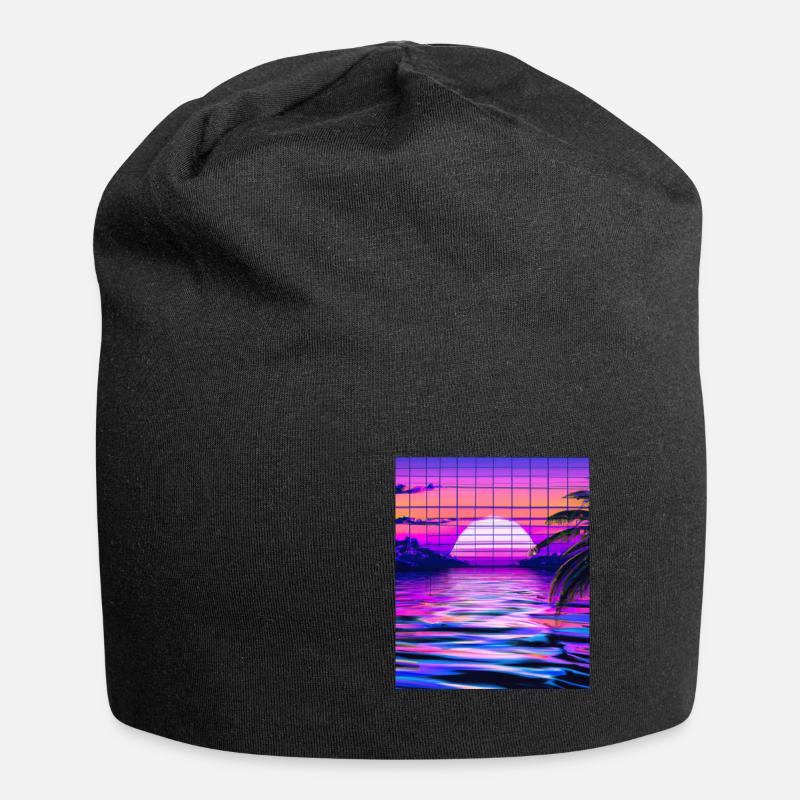 Synthwave Sun Hawaii Vaporwave Aesthetic - Jersey-Beanie - Schwarz