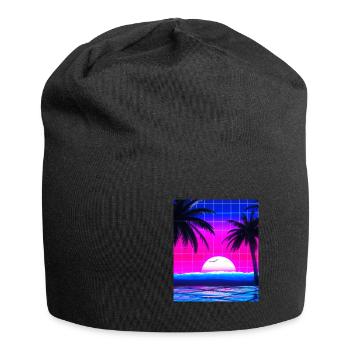Synthwave Sun Hawaii Vaporwave Aesthetic - Jersey Beanie - black - Front