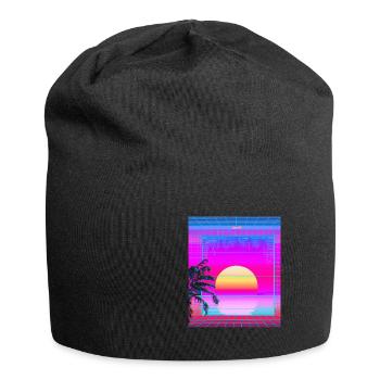 Synthwave Sun Hawaii Vaporwave Aesthetic - Jersey Beanie - black - Front