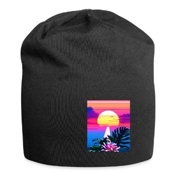 Synthwave Sun Hawaii Vaporwave Aesthetic - Jersey Beanie - black - Front