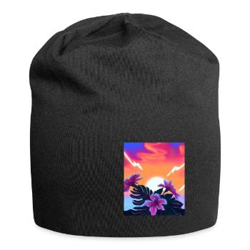 Synthwave Sun Hawaii Vaporwave Aesthetic - Jersey Beanie - black - Front