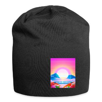 Synthwave Sun Hawaii Vaporwave Aesthetic - Jersey Beanie - black - Front