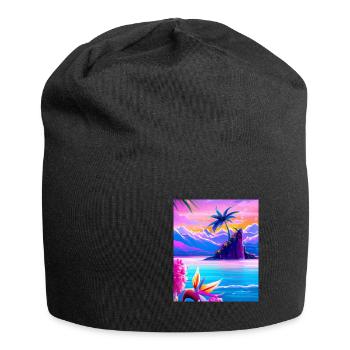 Synthwave Sun Hawaii Vaporwave Aesthetic - Jersey Beanie - black - Front