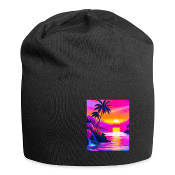 Synthwave Sun Hawaii Vaporwave Aesthetic - Jersey Beanie - black - Front