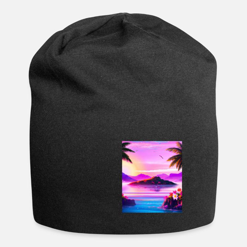 Synthwave Sun Hawaii Vaporwave Aesthetic - Jersey-Beanie - Schwarz
