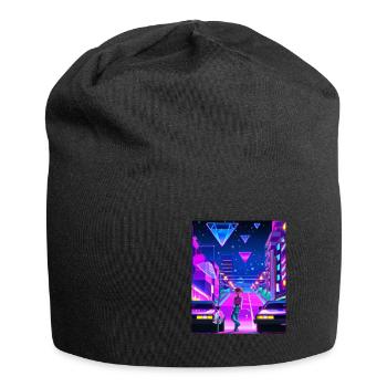 Vaporwave Esthétique Synthwave City Anime Girl - Bonnet en jersey - noir - Devant