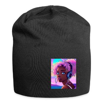 Pastel Aesthetic Cute Anime Girl - Jersey Beanie - black - Front