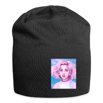 Pastel Aesthetic Cute Anime Girl - Jersey Beanie - black - Front