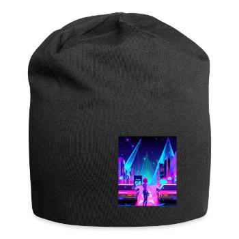Vaporwave Esthétique Synthwave City Anime Girl - Bonnet en jersey - noir - Devant