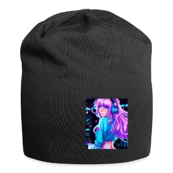 Pastel Aesthetic Cute Anime Girl - Jersey Beanie - black - Front