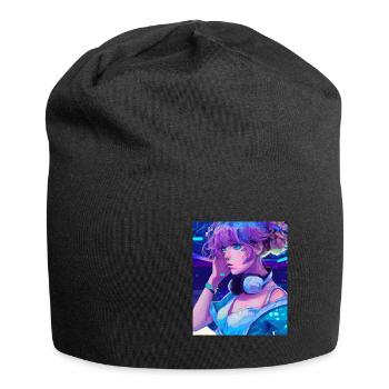 Pastel Aesthetic Cute Anime Girl - Jersey Beanie - black - Front