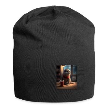 Otter Lovers Nerd Otter Drinking Coffee - Jersey-Beanie - Schwarz - Vorne
