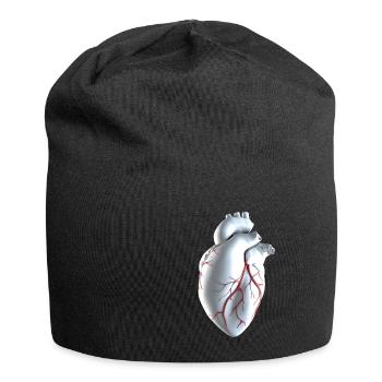 Anatomisches Herz weiß mit Herzkranzgefäßen - Jersey-Beanie - Schwarz - Vorne