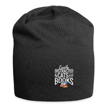 Easily Distracted by Cats and Books Cat & Book - Jersey-Beanie - Schwarz - Vorne