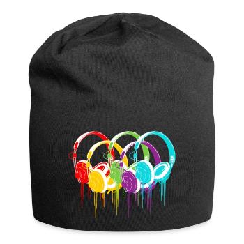 Bunte Kopfhörer - Jersey-Beanie - Schwarz - Vorne